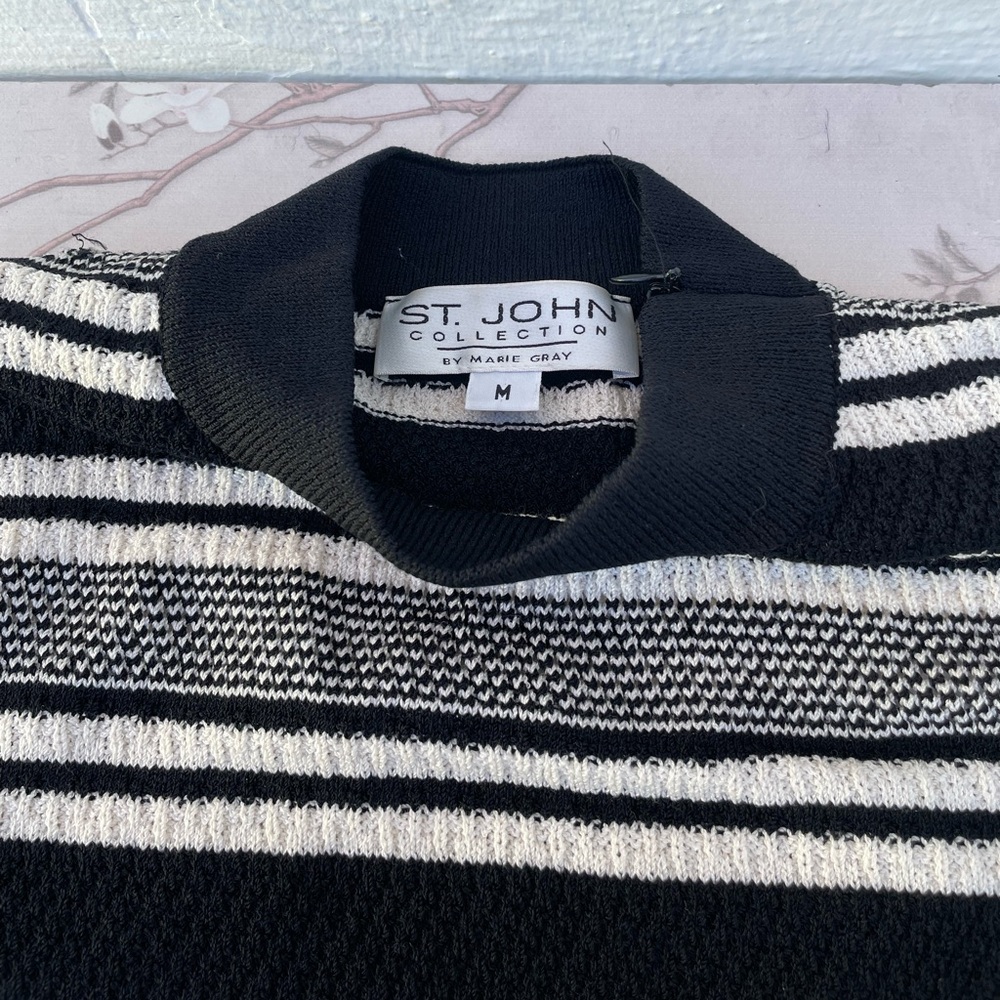 St. John Black and White Striped Knit sweater - Picture 5 of 9